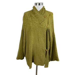 URU Green Embossed Silk Button Highneck Lagenlook Tunic Size XL